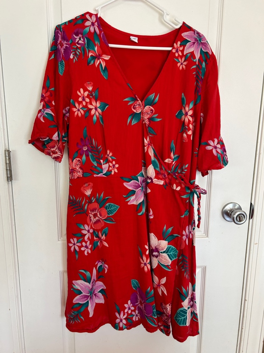 Red Floral Wrap Dress